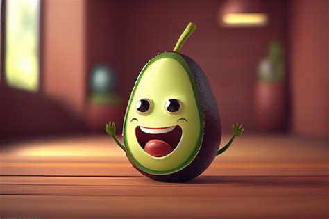 Lindo Personaje De Dibujos Animados De Aguacate Sonriendo Foto Premium