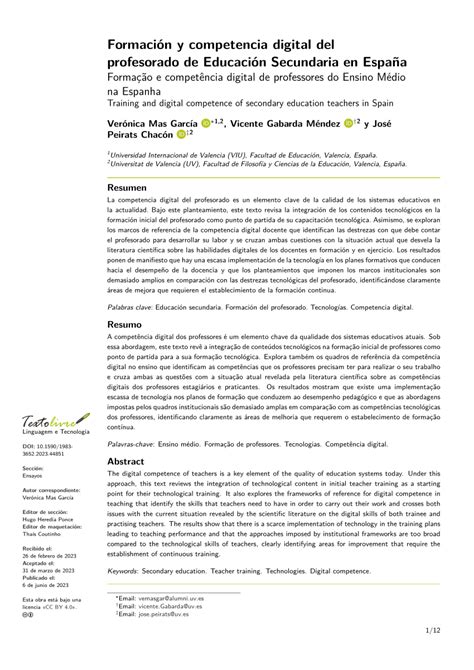 PDF Formación y competencia digital del profesorado de Educación