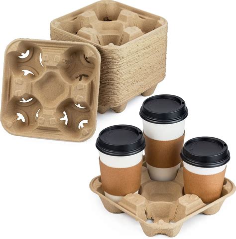 Compostable And Biodegradable 1 2 4 6 Cups Pulp Fiber Paper Cup Carrier