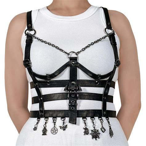 Faux Leather Chain Body Cage Harness With Front Lacing 24118