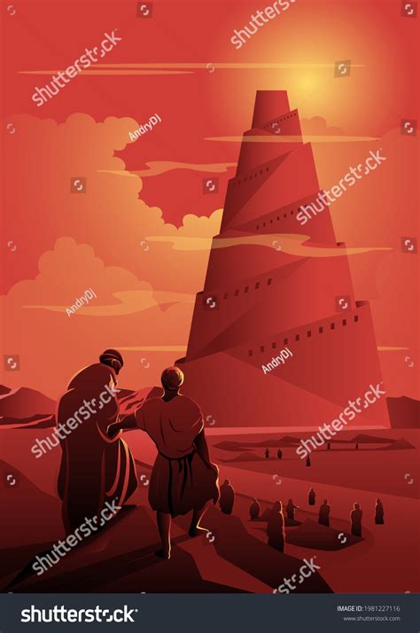 Illustration Tower Babel Vector Illustration Biblical Stock Vector