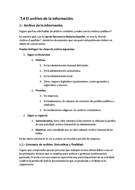 TEMA 4 - TEMA 4 - T El archivo de la información. 1.- Archivo de la