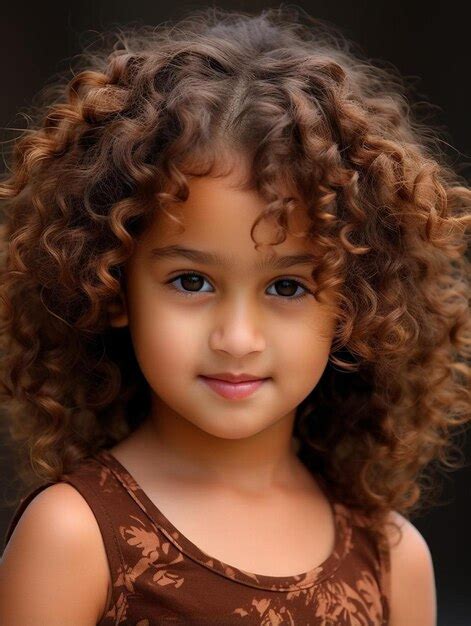 Premium Photo A Young Girl With Curly Hair And A Brown Dress