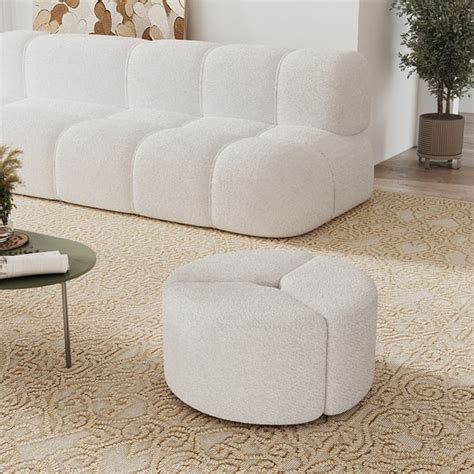 228dia Modern White Cream Boucle Ottoman Pouf Coffee Table Ottoman