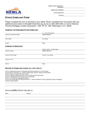 Fillable Online Nrmlaonline ETHICS COMPLAINT FORM Please Complete This