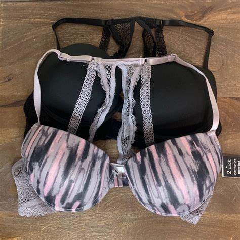 Kensie Intimates Sleepwear Nwt Kensie Lingerie Black Lavender Pushup Bra Lace Back Set C