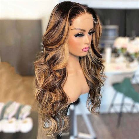 Ombre Highlight Honey Blonde With Dark Roots Body Wave 55 134 HD Lace Front Wig Tinashehair
