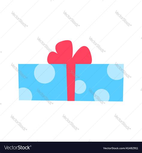 Blue Gift Box With Red Bow Flat Icon Royalty Free Vector