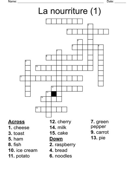 La Nourriture 1 Crossword WordMint