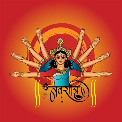 Design de banner shubh navratri caligrafia hindi e ilustração de