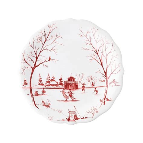 Juliska Country Estate Winter Frolic Ruby Party Plate Assorted Set Of 4