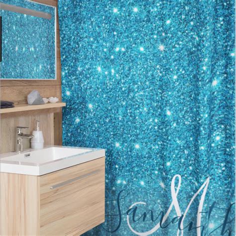 Modern Blue Glitter Sparkles Personalized Name Shower Curtain Zazzle