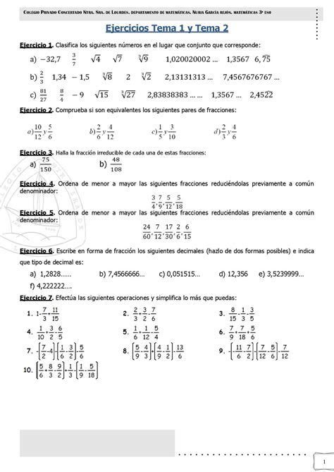 Ejercicios De Repaso De Matem Ticas Y Sheet