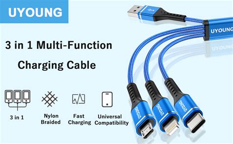 Multiple Charging Cable 2 Pack 4 Ft 3 In 1 Fast Charge Cord Nylon Braided Universal