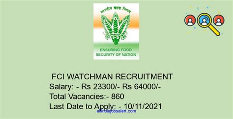 Fci Watchman Recruitment 2021 Apply Online For 860 Posts