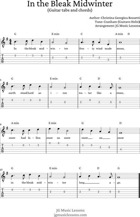 In The Bleak Midwinter Guitar Tabs Chords And Fingerstyle