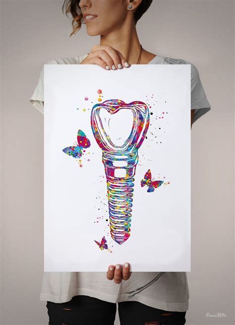 Dental Implant Art Watercolor Print Tooth Anatomical Dental Clinic