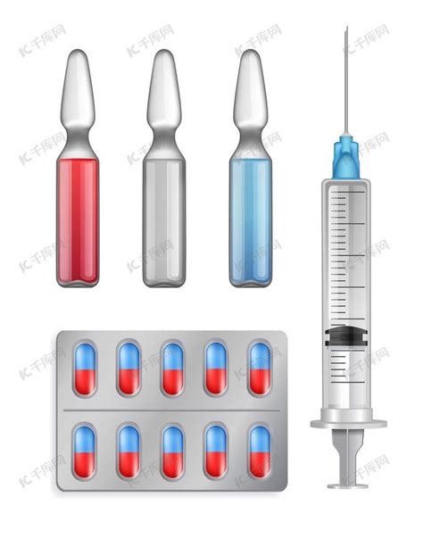 药丸条、安瓿液体和治疗元素的处方医学收集，用注射器进行免疫有助于在病媒图解中分离。背景图片免费下载海报banner高清大图千库网图片