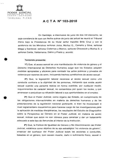 Acta 103 2018 Procedimiento De Actuación Para Orevención Y Denuncia De Acoso Sexual Pdf