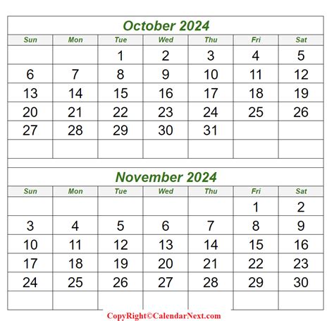 Printable Free October And November 2024 Calendar Templates