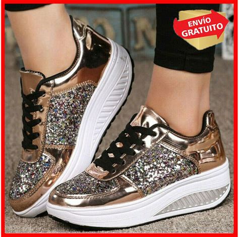 Zapatos De Mujer Calzados Zapatillas Brillante Tenis Womens Bling