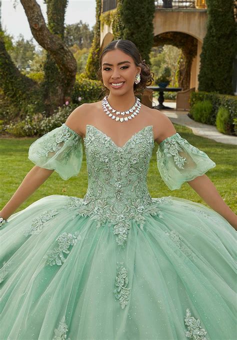 Glitter Tulle Quinceañera Dress With Glitter Lace Appliqués Morilee