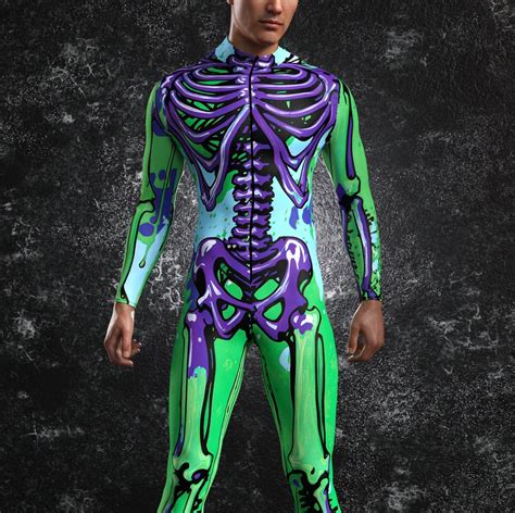 Mens Halloween Bodysuit Colorful Skeleton Costume Halloween Costume Men Unique Skeleton