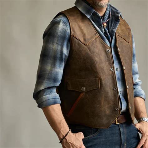 New Men Brown Cowboy Western Biker Leather Vest