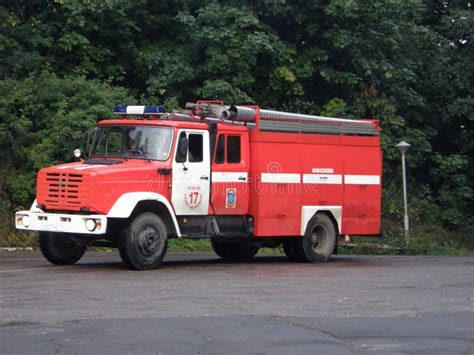 Russian Fire Truck Tank Truck Zil Close Up Leningrad Region