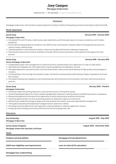 3 Mortgage Underwriter Resume Examples And Templates