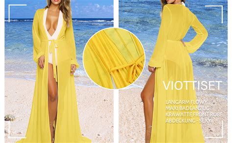 Viottiset Damen Strandkleid Bikini Cover Up Lange Rmel Sommer