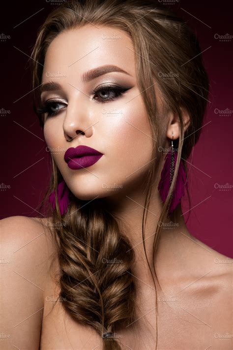 Make up. Glamour portrait of beautiful woman model with fresh makeup ... 