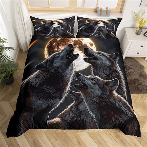 Yst Wolf Duvet Cover King For Boys Girls Kidsgalaxy Moon Wolf Bedding