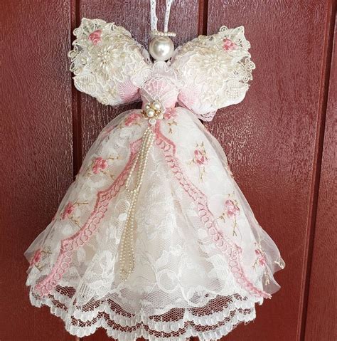 Shabby Chic Pink Angel Decor For Display As Tree Topper Wall Etsy