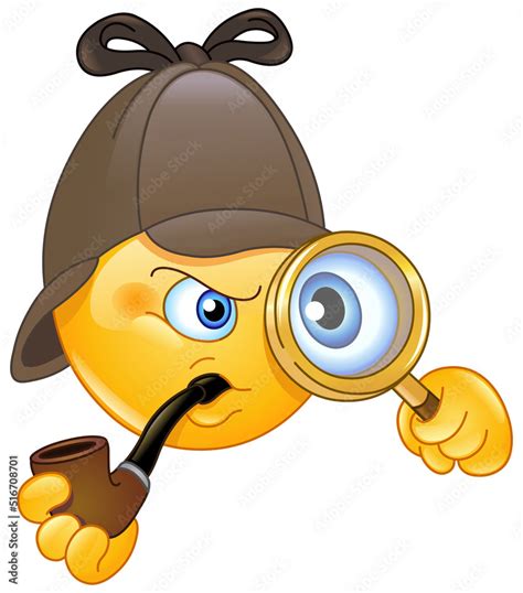 Retro Emoji Emoticon Detective Looking Through A Magnifying Glass And