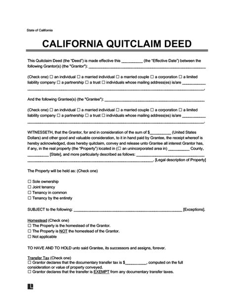 Free California Quitclaim Deed Form Pdf And Word