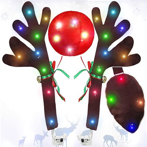 Reindeer Antlers For Cars Reindeer Christmas Antlers Car Kit With LED