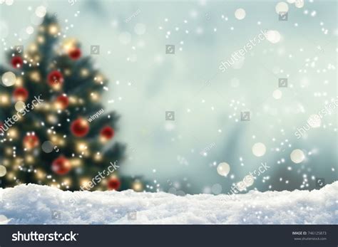 Blurred Christmas Tree Snow Christmas Background Stock Photo 746125873 ...