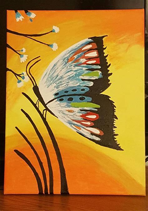 Butterfly Acrylic Canvas Painting Painting by Afreen Kauser - Fine Art ...