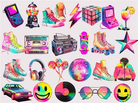 Neon 80s Clipart Bundle, Digital Crafting, Nursery Clipart, Nursery ...