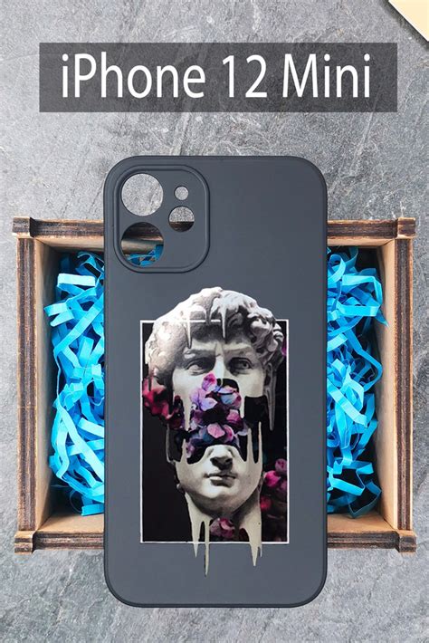 Чехол на iPhone 12 Mini/ на Айфон 12 Мини с принтом силиконовый черный ...