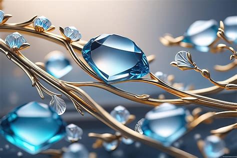 Premium Ai Image 3 D Illustration Blue And Gold Crystal Background