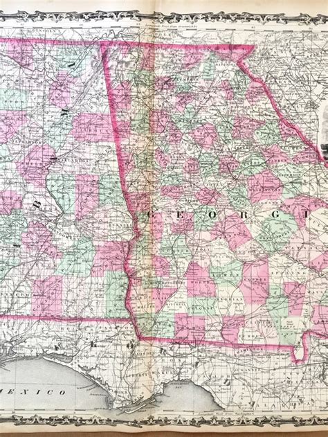 Georgia and Alabama Map Original 1863 Johnsons Atlas Map - Etsy