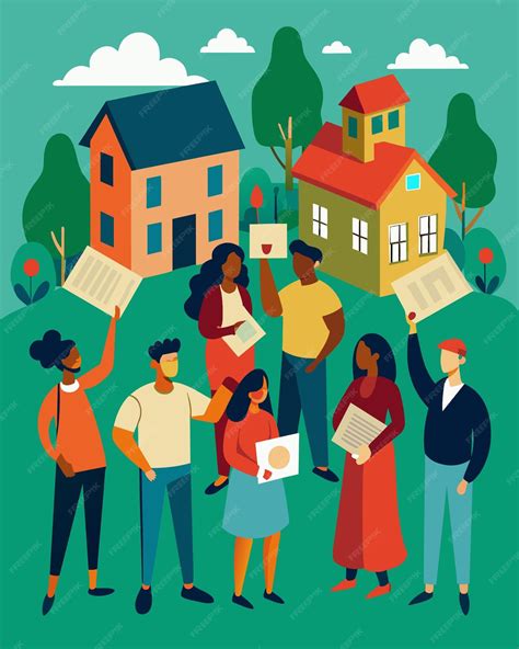 Premium Vector | A group of activists occupying a vacant lot calling