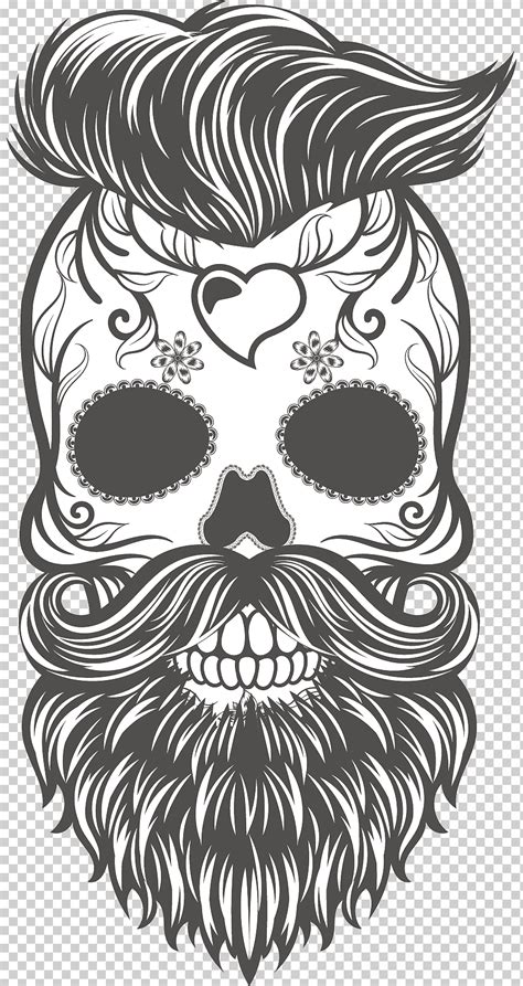 Calavera de azúcar con ilustración de barba y cabello calavera