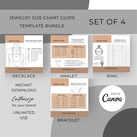 Necklace Size Chart Template Canva Editable Jewelry Size Guide Template