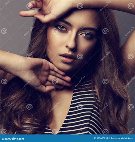 Beautiful Nude Day Makeup Woman With Long Curly Hair Style Stock Photo Image Of Background