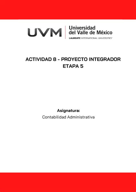 Actividad Contabilidad Administrativa Actividad Proyecto