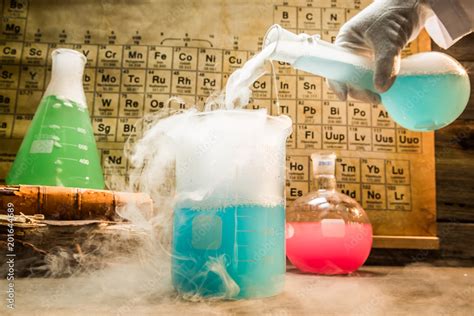 Academic chemical lab with color beakers in school Stock Photo | Adobe Stock