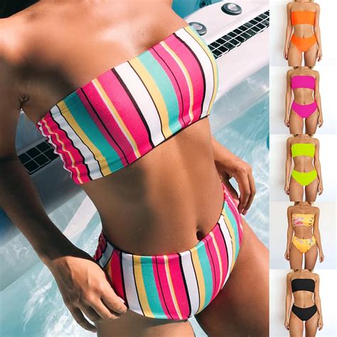 2019 Women S Sexy Twist Bandeau Bikini Set Tube Top Strapless Vintage